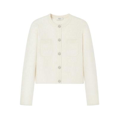 蓬松羊绒钻饰扣开衫开衫