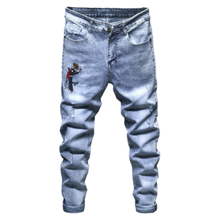 牛z裤nzk lzk冬季牛仔裤男款冬修身小脚弹力潮牌青少年牛裤子潮流