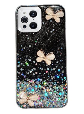 透明滴胶水晶蝴蝶闪粉适用OPPO FIND X3手机壳x3pro高级0pp0曲面屏findx2女por新款renoace潮ACE2软a11s壳a32