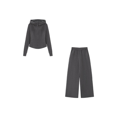 XWI欣未LULU风含蚕丝羊毛连帽卫衣套装女春季运动减龄穿搭一整套