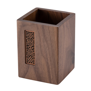 定制笔筒办公室桌面实木轻奢高级感胡桃木中式简约风格领导大气摆件创意中国风书房木质笔桶送老师刻字印logo