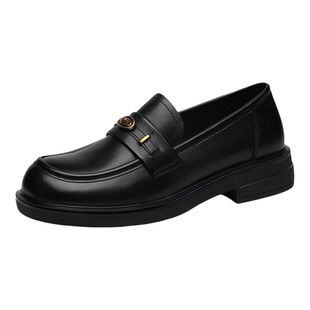 金猴英伦风真皮乐福鞋女2026春季新款一脚蹬百搭小皮鞋牛皮单鞋