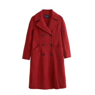 vilan/慧兰黑色羊绒大衣女双面毛呢外套2025加厚长款翻领呢子大衣