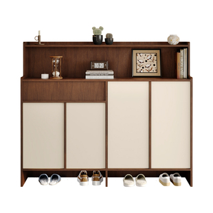 奶油中古风鞋柜家用门口置物柜小户型入户玄关收纳柜一体靠墙矮柜