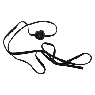 Amotional玫瑰花choker树脂黑色复古丝绒双面绑绳花朵暗黑百搭