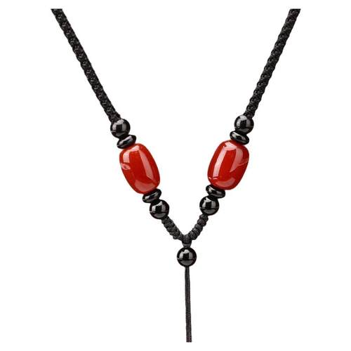 绳子吊坠挂绳红色玛瑙玉石玉佩手工编织项链绳男士高端挂脖挂件女