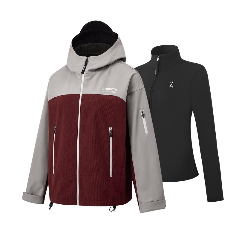 安欧兔【灯芯绒】三合一软壳衣防风防水抓绒内胆两件宽松外套上衣