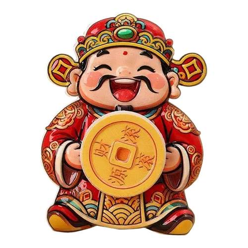 双旋转财神磁吸冰箱贴摇摆财神爷招财纳福冰箱摆饰喜庆装饰贴