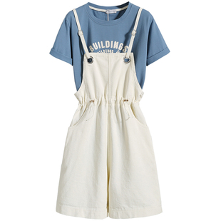 女童多巴胺背带裤超好看套装2026夏季新款短裤中大童夏装阔腿裤子