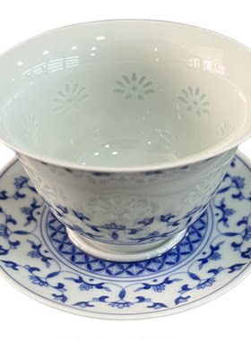 景德镇玲珑青花瓷盖碗茶具套装