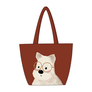 尼睿红色包包2026新款可爱小狗帆布包大容量包日常百搭拉链包女AS