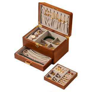森物社实木首饰盒复古首饰收纳盒多层带锁饰品盒珠宝盒送女友礼物