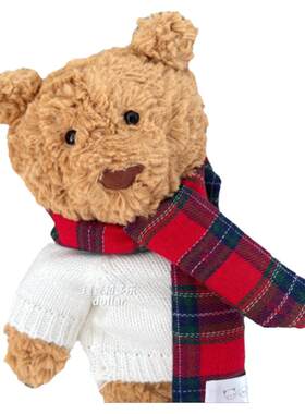 Jellycat玩偶格子围巾巴塞罗熊圣诞小围脖笨笨熊Nici玩偶学院围巾