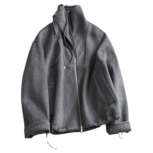 剪裁考究的奢贵感！纯色立领宽松双面绒大衣长袖女毛装呢外套Q564