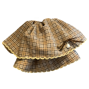 韩国复古格纹蕾丝花边珍珠蝴蝶结装饰裙摆马尾抓夹发夹后脑勺头饰