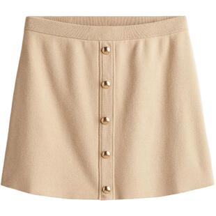 HM女装半身裙夏季修身高腰纽扣细密针织半身短裙1257970