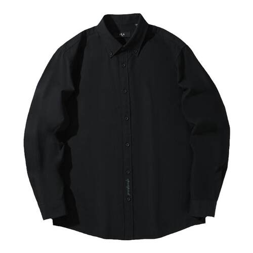 【牛津纺】HLA/海澜之家长袖衬衫春秋季新款刺绣休闲黑衬衣男