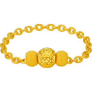 梦金园黄金转运珠链戒几何金珠黄金戒指足金食指戒叠戴风戒指礼物