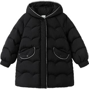 巴拉巴拉女童羽绒服中大童黑色外套冬季新款童装儿童小香风中长款