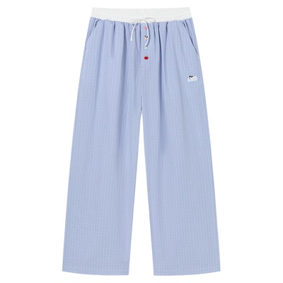 PSO Brand【林允同款】女装可爱小狗撞色宽松直筒格子裤阔腿长裤