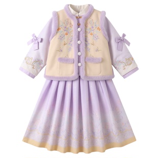 汉服女童冬装儿童2026新款拜年服新中式马面裙过年女宝宝冬裙国风