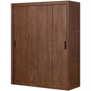 源氏木语百伦沙实木移门衣柜现代简约胡桃色推拉门衣橱小户型卧室