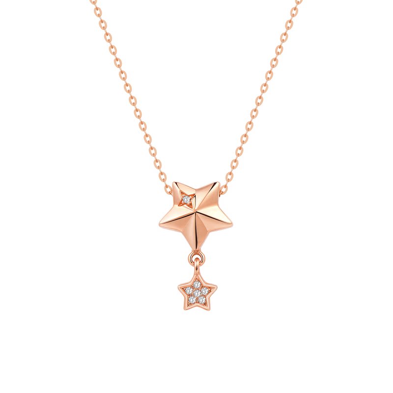 莱绅通灵18K金钻石吊坠银项链女 锁骨链颈饰轻奢 星芒