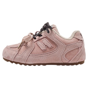 真皮粉色女童鞋子防滑2026秋冬季新款儿童运动鞋软底男童阿甘板鞋
