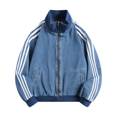 BOYUE帛跃水洗立领条纹牛仔夹克