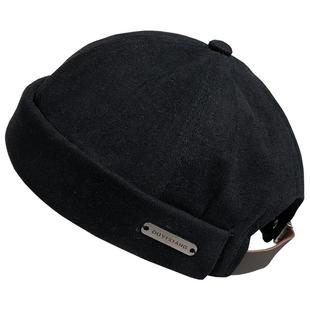 瓜皮帽男圆顶无檐流氓地痞帽子潮牌日系百搭黑色嘻哈雅痞地主帽女