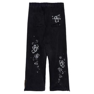 半闲集<踏雪寻梅>梅花刺绣卫裤秋季款水洗做旧国风休闲束脚长裤