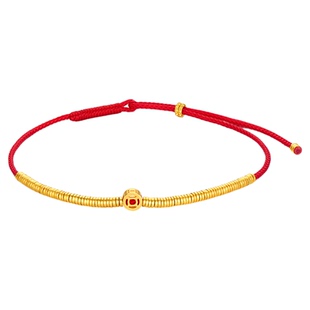 金至尊财源滚滚红绳黄金手链女 本命年招财碎金珠古法足金999手串