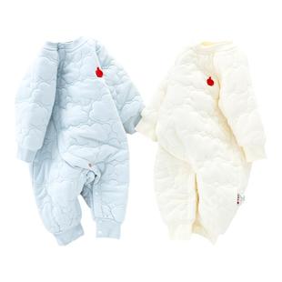 麦拉贝拉棉连体哈衣婴儿秋冬季夹棉宝宝外穿保暖偏襟爬服冬装