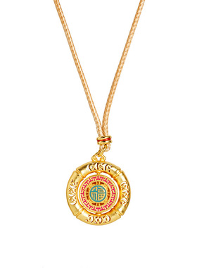 新中式沙金项链国潮福字转动镂空罗盘吊坠民族风新年礼物项链男女