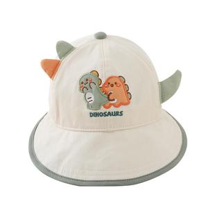 婴儿遮阳帽子春秋薄款男孩恐龙造型渔夫帽纯棉大檐夏天宝宝防晒帽
