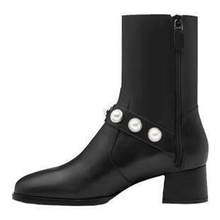 SW PORTIA ZIP BOOTIE 秋冬珍珠装饰粗跟侧拉链短靴女圆头时装靴