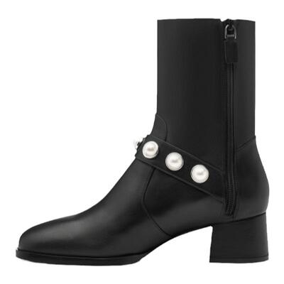 SW24早春珍珠粗跟短靴瘦瘦靴