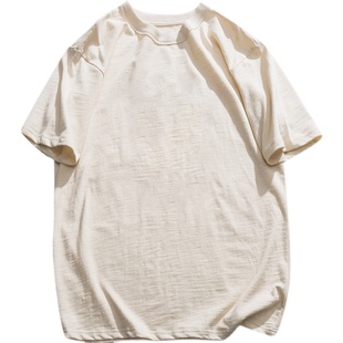 谢先绅 个性定制230克无印染纯色全棉怀旧竹节棉复古质感T恤短袖