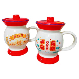 创意搞怪痰盂水杯陶瓷情侣杯子高级感一对尿壶茶杯马克杯带盖带勺