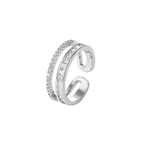 简约微镶锆石双层戒指女轻奢时尚高级感个性指环开口可调节中指戒