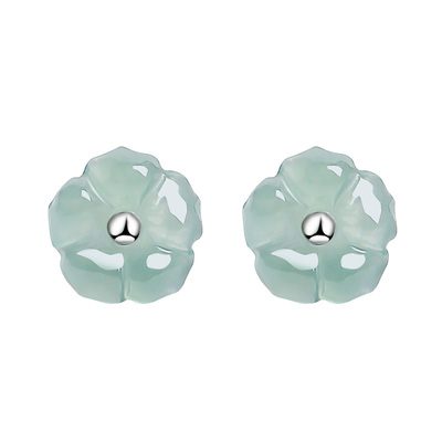 印象眸S925银A货翡翠耳饰小花朵女款蓝水花朵耳钉气质百搭简约