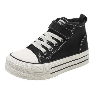 芭芭鸭儿童帆布鞋2025春季新款女童布鞋厚底男童黑色休闲高帮板鞋