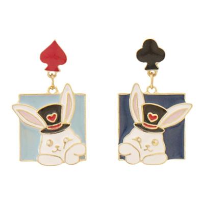 IPINK扑克兔子爱丽丝不对称耳环
