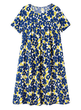 妈妈装大码碎花棉绸连衣裙
