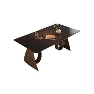 帕沙曼岩板餐桌中古复古风家用客厅小户型全托底板实木长方形饭桌