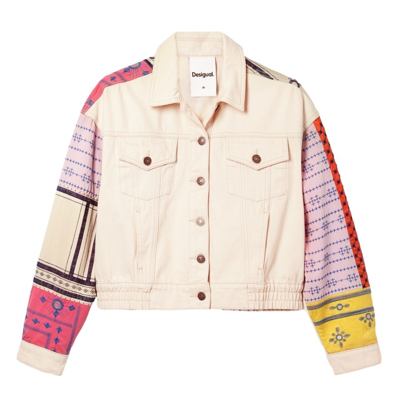 Desigual【明星同款】刺绣拼接翻领女士牛仔外套