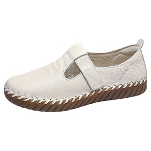 头层牛皮复古妈妈小白鞋女款牛筋底百搭真皮鞋子一脚蹬单鞋配裙子