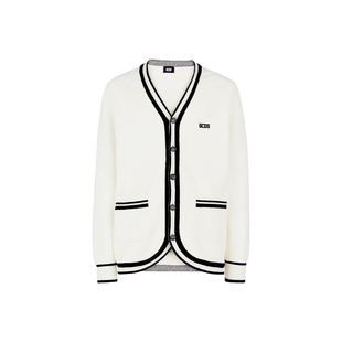 GCDS  意大利春季黑白条纹V领小香风百搭针织开衫毛衣男女同款
