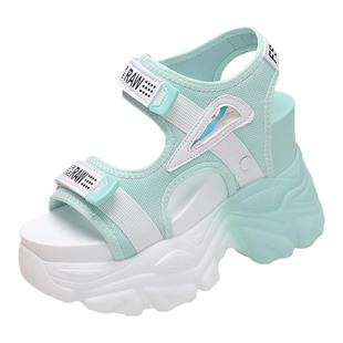 坡跟凉鞋女夏季2025新款超火厚底松糕魔术贴运动凉鞋超高跟罗马鞋