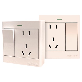 锦迈启光奶油白明装1开5孔插座家用单控双控开关超薄面板带明线盒